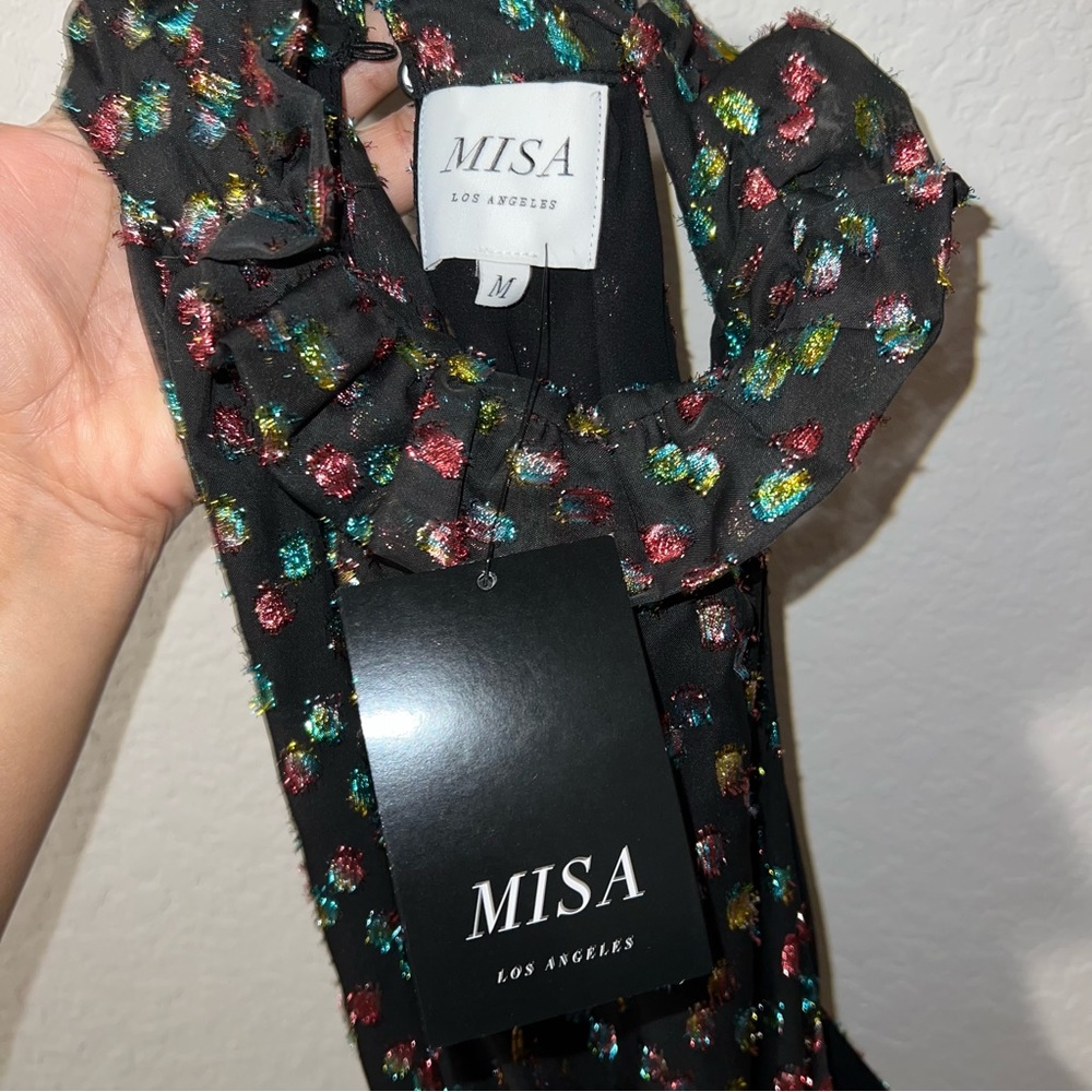 NWT MISA Los Angeles Winona rainbow dot print halter neck dress - Picture 8 of 11